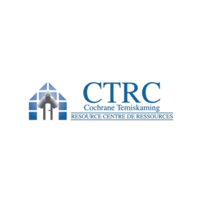 Timmins Care The logo for Cochrane Temiskaming Resource Centre (CTRC) featuring a stylized house with two abstract people figures and the text "Cochrane Temiskaming Resource Centre de Ressources. Cochrane District Social Services Administration Board