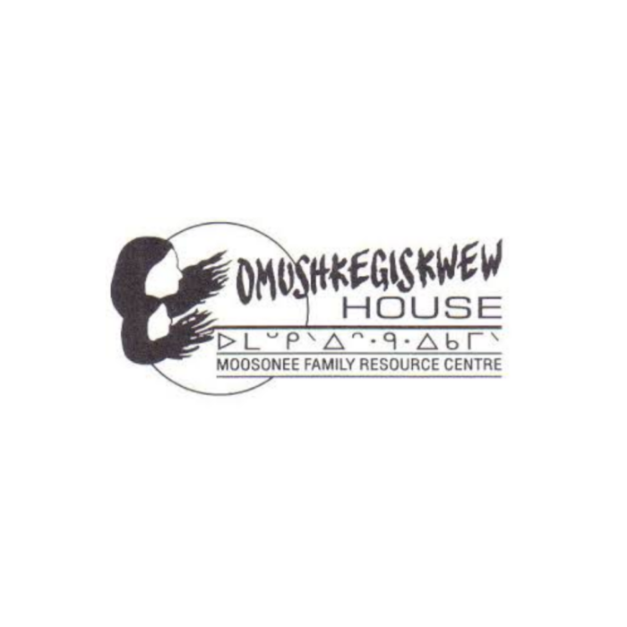 Timmins Care Logo of the Moosonee Family Resource Centre's Omushkegiskew House, featuring a stylized silhouette of a person and text in both English and Cree syllabics. Cochrane District Social Services Administration Board